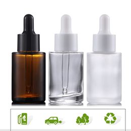 30ml Glass Essential Oil Perfume Bottles Liquid Reagent Pipette Dropper Bottle Flat Shoulder Cylindrical Bottle Clear/Frosted/Amber DH8577