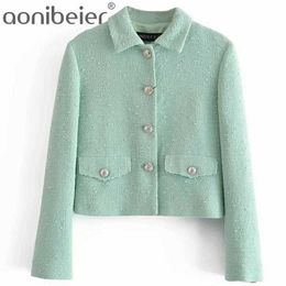 Women Light Green Office Lady Wear Blazer Loose Button-Up Vintage Long Sleeve Female Outerwear Tops Outfits 210604