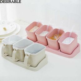 New Seasoning Boxes combination Jar With Handle Kitchen Condiment Bottle Herb Spice Salt sugar Storage Container