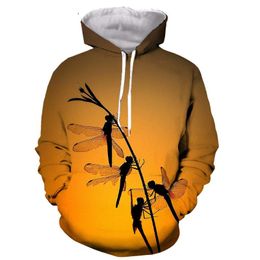 Sweats à capuche pour hommes Sweatshirts Dragonfly 3D Hommes imprimés Femmes à capuche à capuche à capuche de mode graphique occasionnel Streetwear pull
