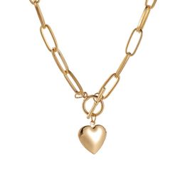 Simple Metal Heart Necklace Personality Exaggerated Chain Fashion OT Buckle Necklace