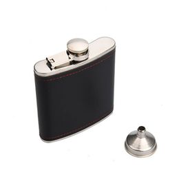 Stainless Steel 6oz Hip Flasks Flagon Wine Pot Outdoor Portable PU Leather Cover Water Bottles For Men With Funnel