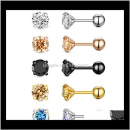 Jewelry Drop Delivery 2021 Earrings Tragus Cartilage Zircon Ear Stud Round Crystal 316L Stainless Steel Ab Nail Bone Clear Cz 4Mm Rose Gold B