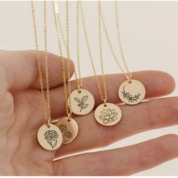 Pendant Necklaces EuropeanCross-border Jewellery simple geometry round personality creative lettering plant flower necklace