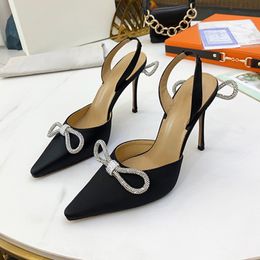 Bow fairy silk high heeled sandals stovepipe artifact sexy fashion urban Black style workplace essential can be matched with 35-42 heel height 9.5