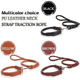 Leather Small Dog Leash Wear-resistant Dog Collar Traction Suit Pitbull Puppy Chain Accessories Cats Products