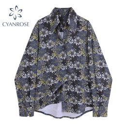 Boyfriend Shirt Oversized Blouse Women Long Sleeve Spring Streetwear Floral Print Vintage Tops Harajuku Loose Blusas Female 210417