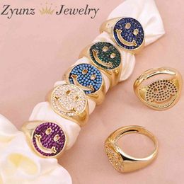 5PCS, Fashion Punk Vintage CZ Crystal Happy Smile Face Finger Rings Adjustable For Women Jewellery Gift