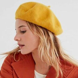 Women Ladies Winter Wool Beret French Artist Beanie Hat Solid Ski Cap Holiday Berets