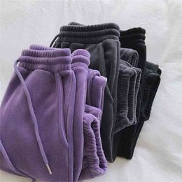 Pant Sportswear Winter Thick Fleece Warm Female Casual Loose Long Harem Trousers High Waist Woman 210915