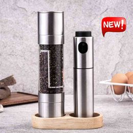 Manual Pepper Mill 2 IN 1 Designs Stainless Steel Salt and Grinder Adjustable Ceramic Spice Kitchen Seasoning Tools 210712