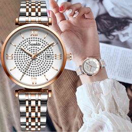 SUNKTA Women Watches Luxury Brand Bracelet Gold Watch Women Stainless Steel Creative Quartz Wrist Watches Clock female Gift 210517