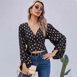 Summer v neck shirt and blouse for women tops long sleeve retro printed Soft Bohemian shirts blouses female 210508