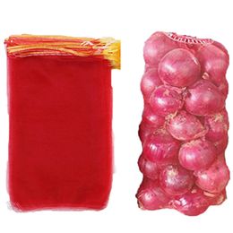 100PCS Plastic Red Mesh Storage Bags Onions , Reusable Grocery Net Container Drawstring Bag Pouch for Fruits and Cegetables Garden Supplier Produce Tool