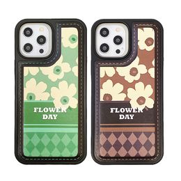 Case Green Brown Flower Lattice Grid Soft Silicone Phone Case For Iphone 11 12 13 Pro Max XR 7 8 Plus Cover Leather