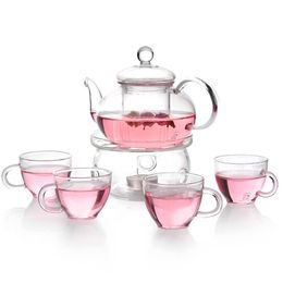 Clear Modern Flowers Tea Set Warmth Teaware Cups Pot Kungfu for Lemon