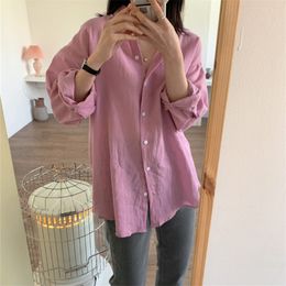 Full Sleeves Solid Brief Minimalist Traditional Casual Women Loose OL All Match Sunscreen Streetwear Shirts 210421