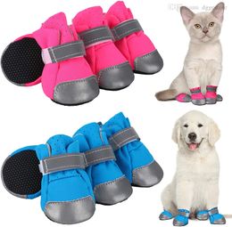 Dog Apparel Dogs Shoes for Pavement Boots Dogg Summer Booties Heat Protection Mesh Breathable Nonslip with Reflective and Adjustable Straps 4PCS/Set 7 Colour Blue A12