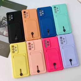 Silicone Phone Cases For Samsung A52, A72, A32, A51, A71, A22, A82, S21 Plus, S20 Fe Caramel Business Card Holder Mobile Phone Shockproof Soft Cover
