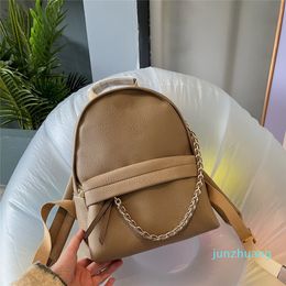 Designer- Lychee pattern women's backpack Pure color Black Khaki shoulder bag with chain&leather zipper fashion design Backpacks