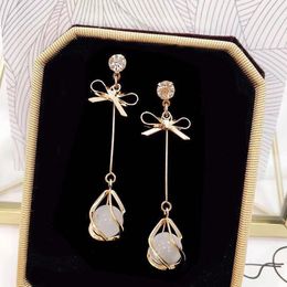 Korean-Style Long Opal Earrings Luxury Designer Jewellery Versatile Simple Sexy 925 Silver Needle
