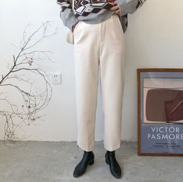 OL Autumn Winter Woolen Pants Women Korean Formal Casual High Waist Straight Suit Female Solid Trousers Capris 210421