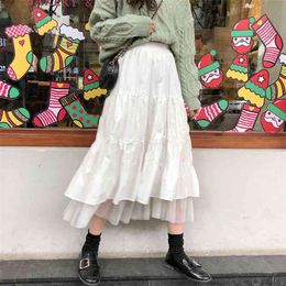 Spring And Summer Women Boho Long Skirt High Waist Ruffles White Beach Skirts Pink Jupe Femme Tulle Skirt Saia Midi Faldas 210412