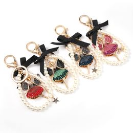 Imitation Pearls Elegant Star Keychain Women Cute Girl Bag Key Ring Accessories Charm Jewellery Car Holder High Quality Key Chains