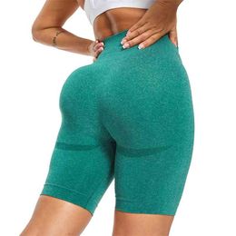 Summer Dark Green Seamless Biker Shorts Women High Elasticy Casual Fitness for Skinny Waist Gym Workout 210604