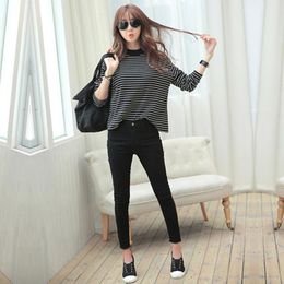 Women's Hoodies & Sweatshirts O-Neck Autumn Women Spring Black And White Striped Cotton Female Loose Casual Fashion Comfortable ZX908