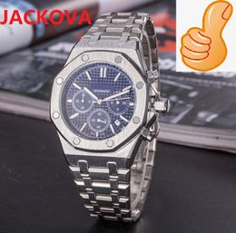 Crime Premium Mens Full Functional Wristwatch 42mm Quartz Movement Male Time Clock Watch Fulll Stainless Steel Band Sapphire Glass relogio masculino Wristwatch