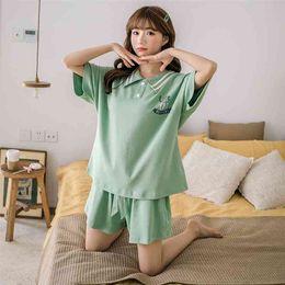 ATUENDO Summer Fashion Avocado Pyjamas Sets for Women 100% Cotton Green Silk Soft Sleepwear Atoff Home Satin Kawaii Nightwear 210330