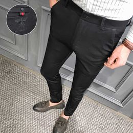 Suit Pants Men Bee Embroidery Business Dress Pants Korean Casual Slim Trousers Men Classic Streetwear Pantalon Homme 28-36 210527