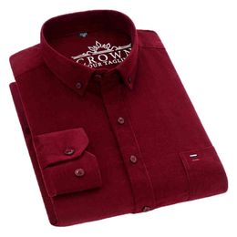 Cotton Corduroy Shirt men long sleeve button collar quality warm easy care regular fit simple business mens casual shirts 210410