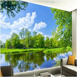 beibehang Blue sky white clouds tree view lounge sofa TV backdrop large custom wallpaper murals