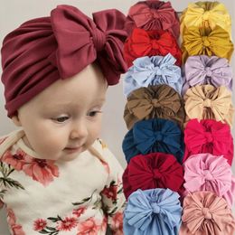 Solid Cotton Turban Hat Baby Knot Bow Headband Infant Soft Elastic Head Wraps Kids Girls Bonnet Newborn Beanies Caps