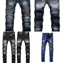 New Biker Jeans Men 2020 Autumn Casual Washed Cotton Fold Skinny Ripped Jeans Hip Hop Elasticity Slim Denim Jeans Pants Home X0621