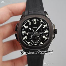 2022 5164 GMT Travel Time Automatic Mens Watch PVD Steel Case All Black Textured Dial Stick Number Markers Rubber Strap 5 Styles Watches Puretime01 E19a1