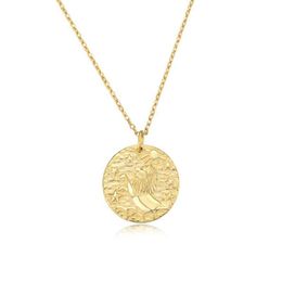 -925 esterlina prata vintage jóias 24k banhado a ouro jóias medalhão moeda leão pingente colar