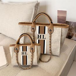 Storage Bags Customise Striped Big Mama And Mini Size Canvas Handbag Travel Totes Shopping Shoulder Jute Handbags Shopper Tote