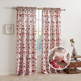 Curtain & Drapes Polyester Linen 135*220cm Floral Print Rod Curtains Window Screen Cover Household Decoration For Bedroom