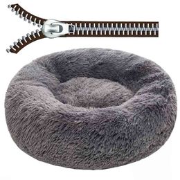 Large Dog Sofa Bed With Zipper Removable Cover Kennel Long Plush s Mats House Warm Sleeping Pets Round s 210924