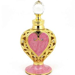 1PC 12ml Metal Perfume Bottle Royal Heart Shaped Essential Oils Bottle with Dropper Hollowed Out Alloy Wedding Gift Decoration