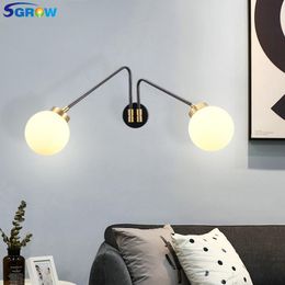 Wall Lamps SGROW Single Head 2 Heads Glass Ball Lampshade Lamp Iron Frosted Indoor Lighting Sconce Light For Bedroom Dinning Room