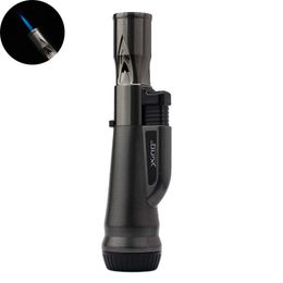 Metal Lighter With lock the flame Butane Gas Refillable Jet Torch Lighter Blue Flame for Cigar Cigarette Smoking Accessories