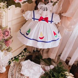 Girls Boutique Dresses Kids Spanish Princess Frocks Infant Bow Embroidery Gown Toddler Birthday Baptism Party Robe Baby Dress 210615