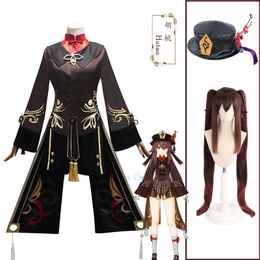 Gane Genshin Impact Hutao Cosplay Costume Uniform Wig Hat Rings Props Anime Cosplay Hu Tao Halloween Party Role Play Accessories Y0903