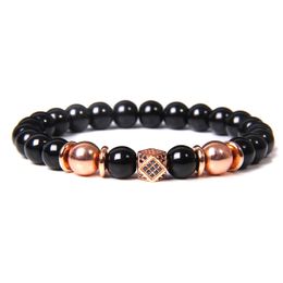 men women black bead bracelets rose gold cz beads Yoga Balance couples bracelet Jewellery