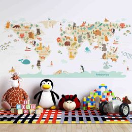 Cartoon Animals Map Wall Stickers for Kids room Bedroom Kindergarten Wall Decor Vinyl PVC Wall Decals Art Murals Home Decoration 211112