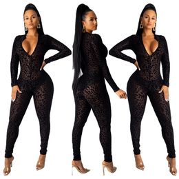 Animal Instinct Mesh Bodystocking Leopard Sexy Skirt See Through Velour Long Sleeve Rompers Womens Jumpsuit Midnight Clubwear 011912